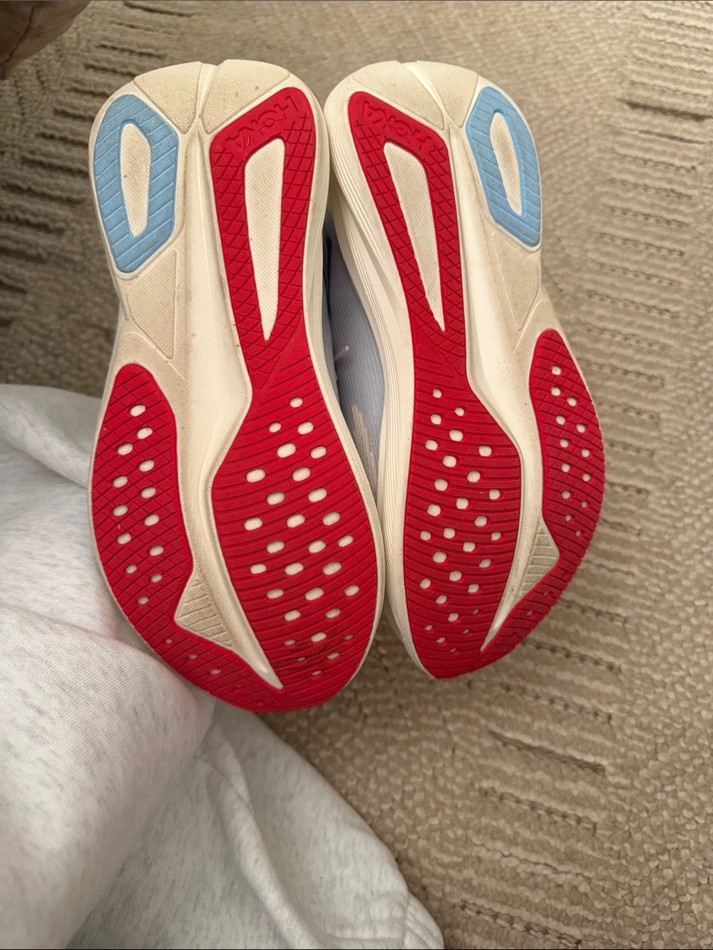 Hoka Men's White Running Shoes with Light Blue Accents and Red Toe - Picture 6 of 6